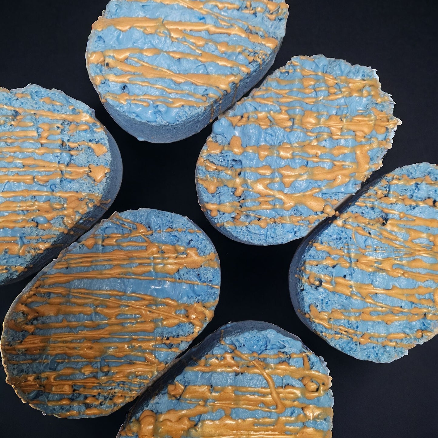 Soap filled exfoliating sponge in blue, scented in Blue Man fragrance, this is simular in scent to Channel Bleu. £4.50 each