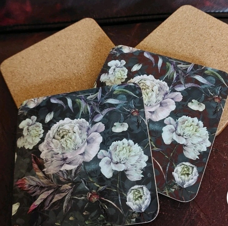 Floral coasters on cork backings