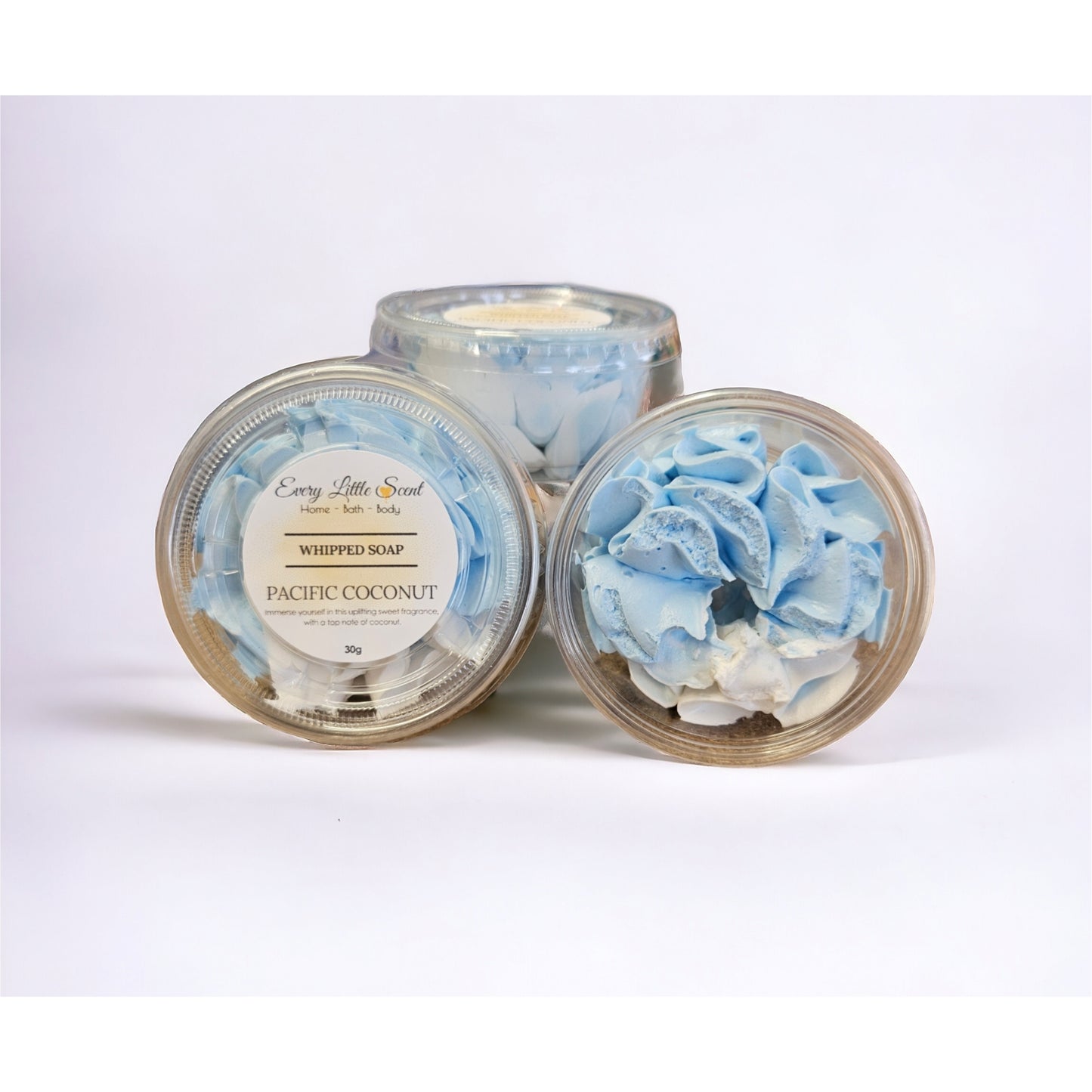 Pacific Coconut Whipped soap 30g in blue and white colour.