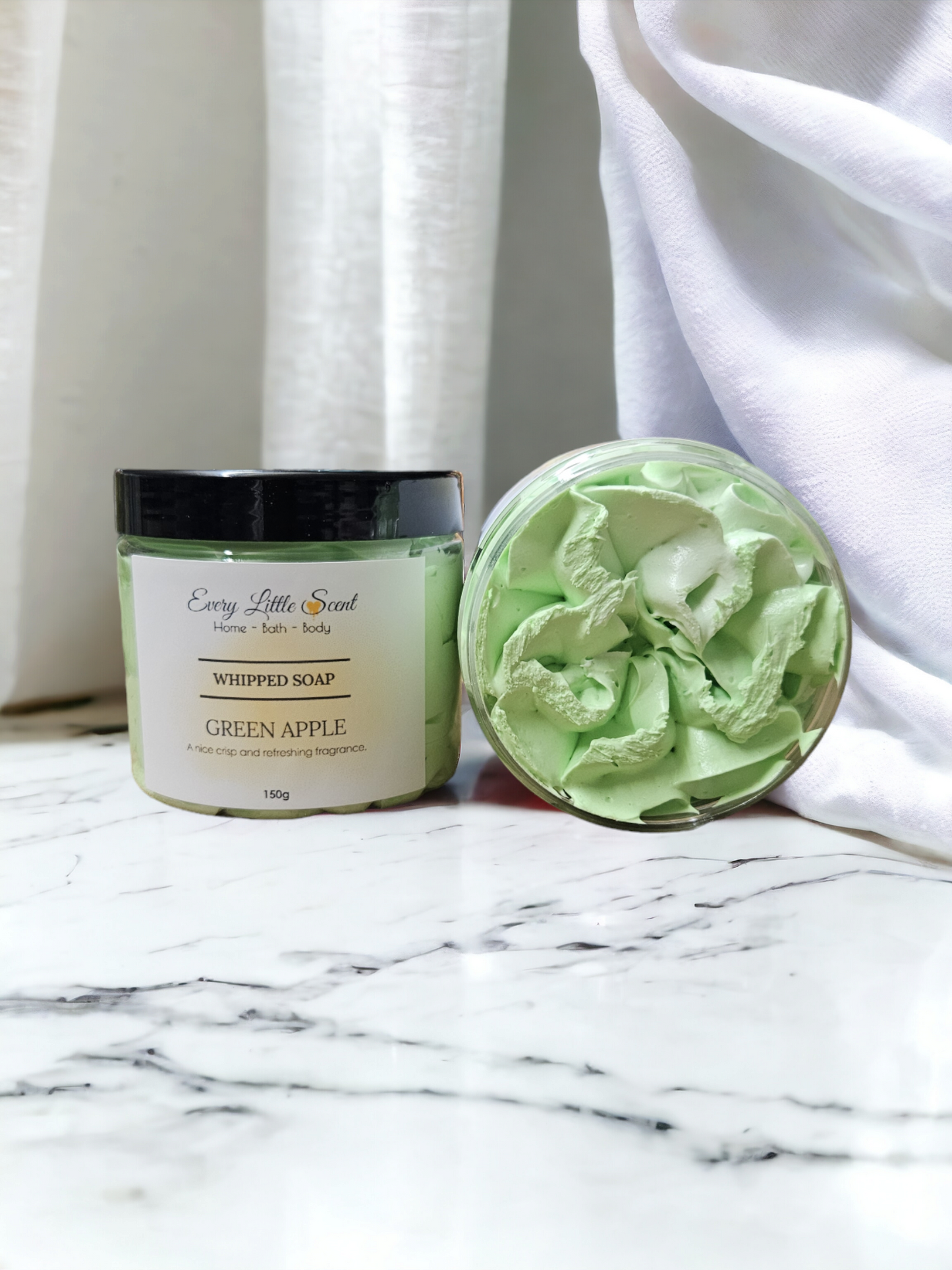 150g of refreshingly luxurious green apple whipped soap. 