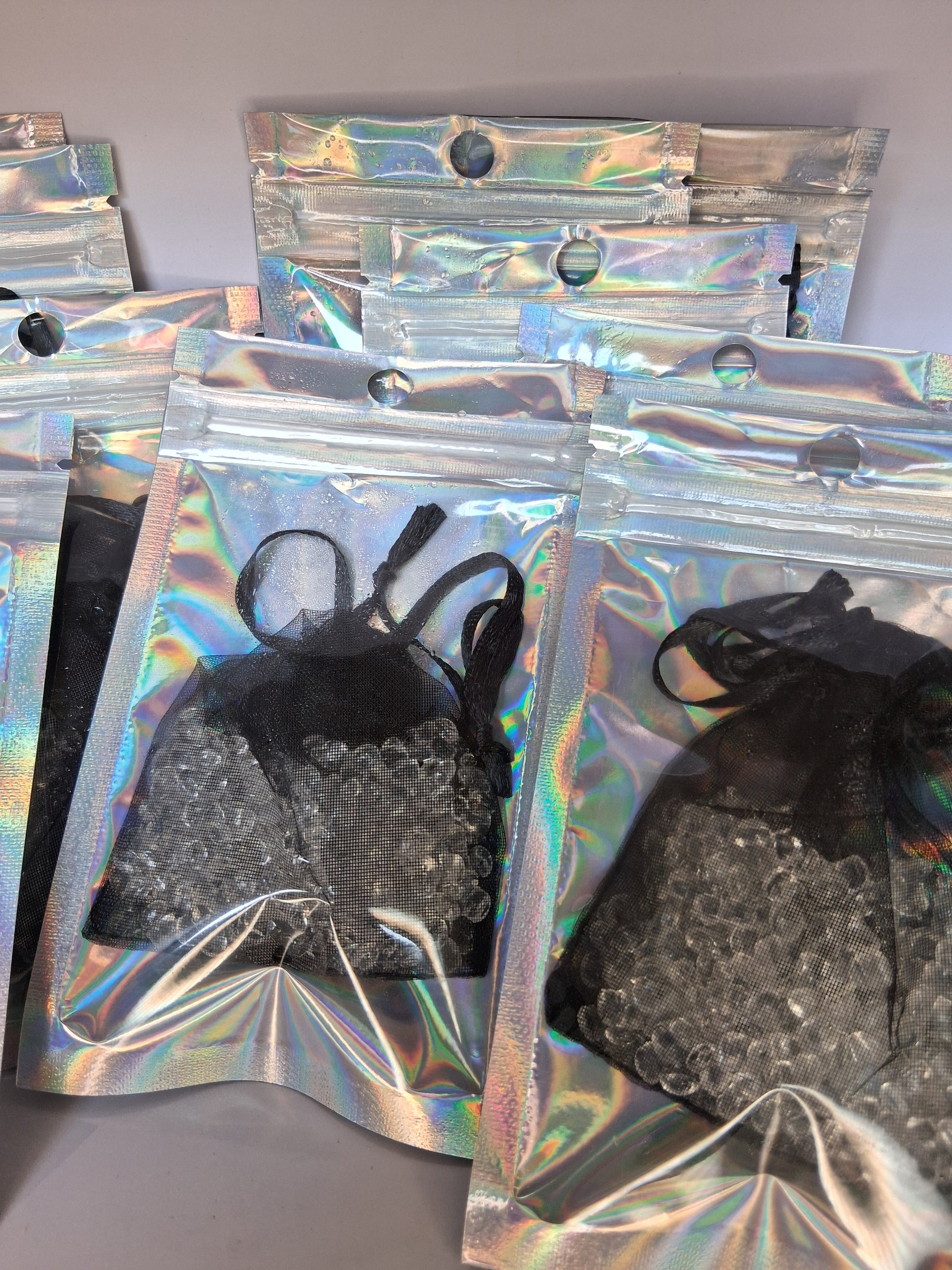 Scented Aroma beads packaged ready to be labelled. 