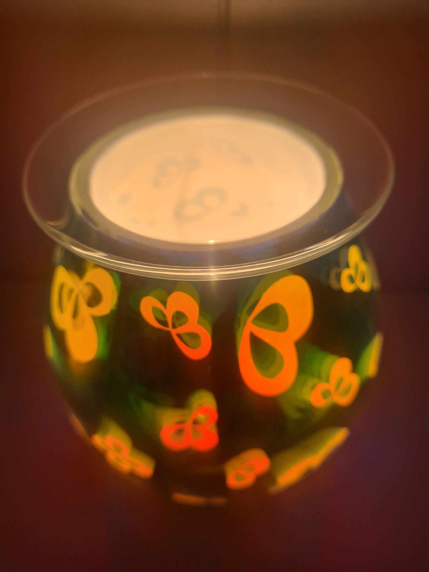 An over view of the lit flower petal aroma lamp