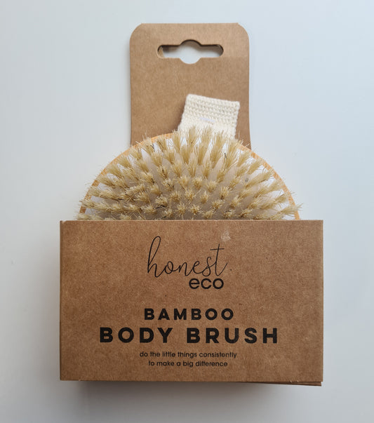 Our bamboo body brushes are round with a cloth strap to help when using, ideal for exfoilating in the bath or shower